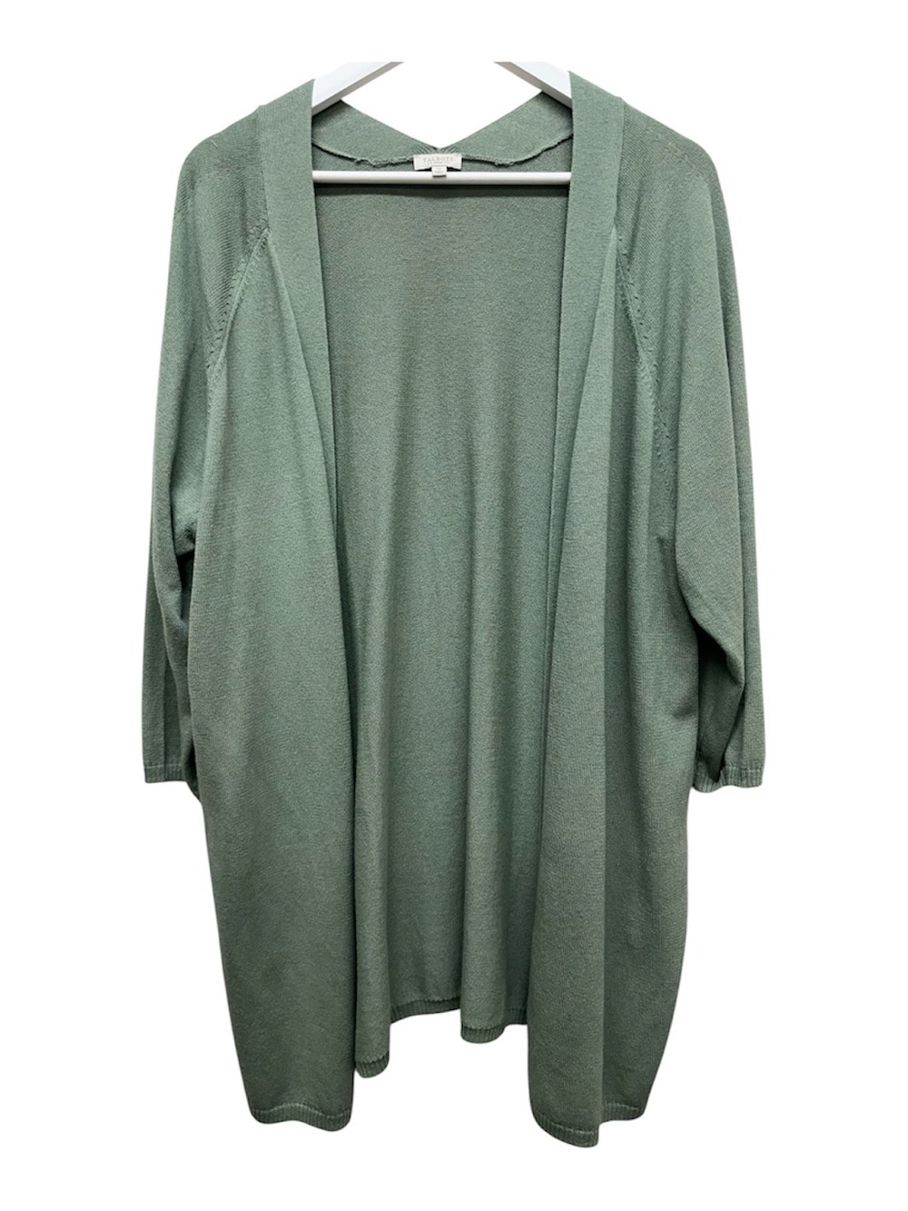 Talbots Women’s Sage Green Cotton Blend Knitted Open Front Cardigan Sweater 1X